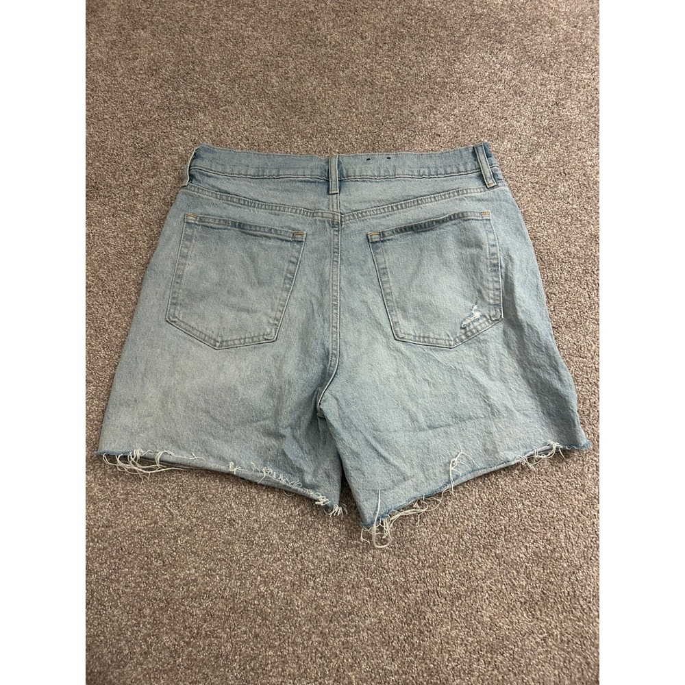 Gap Cheeky Midi Short Women 32 14R Light Blue High Rise Raw Hem Distressed - Picture 9 of 10